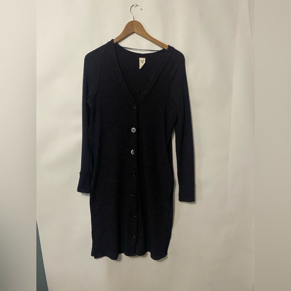 Free People We the Free Sparkle Knit Long Duster Navy Bronze Cardigan Sweater S